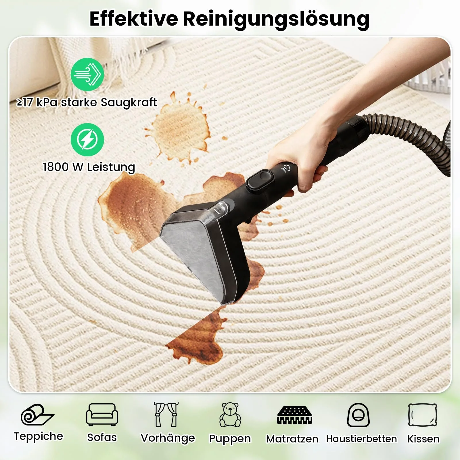 Миючий пилосос COSTWAY 1800 W для м'яких меблів та килимів з парою та стерилізацією, фото №8