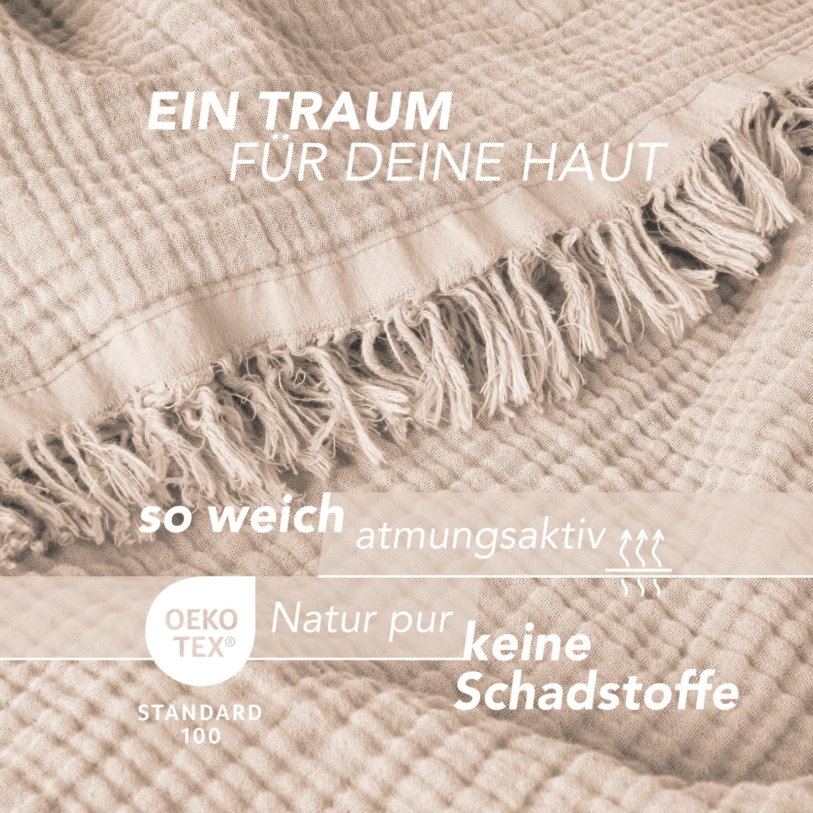 Плед Muslin Pure Label 220 x 240 см, сертифицировано Oeko-Tex, 100% хлопок, муслиновое Плед для дома и уюта для дивана и кушетки в XXL, цвет: бежевый, фото №5 Плед Muslin Pure Label 220 x 240 см, сертифицировано Oeko-Tex, 100% хлопок, муслиновое Плед для дома и уюта для дивана и кушетки в XXL, цвет: бежевый, фото №5