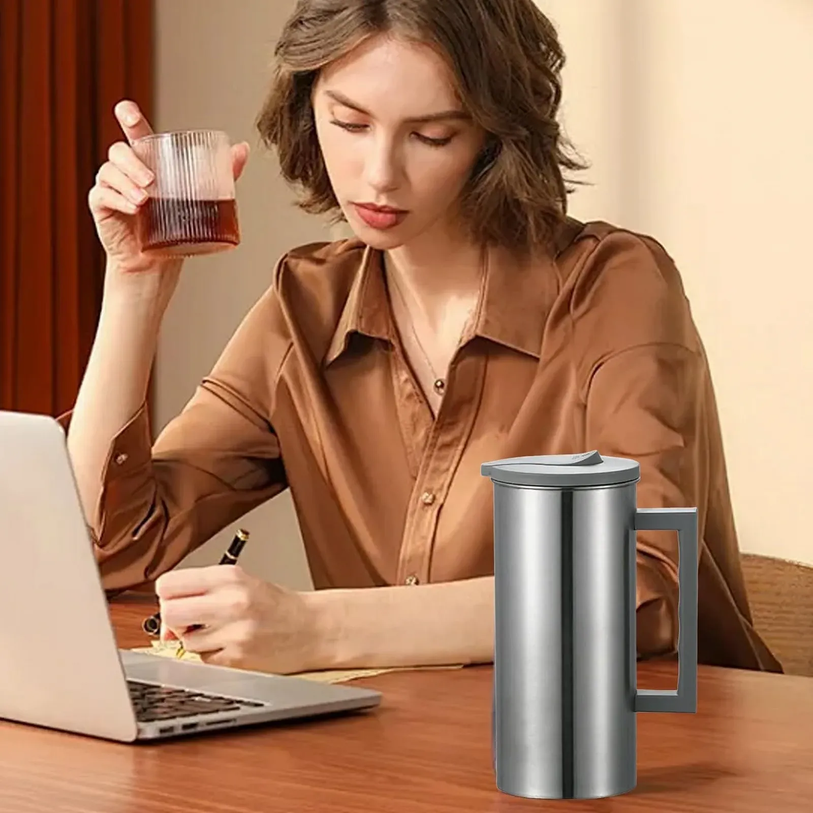 Кавник Металева велика посудина для напоїв з кришкою Легкий, фото №2