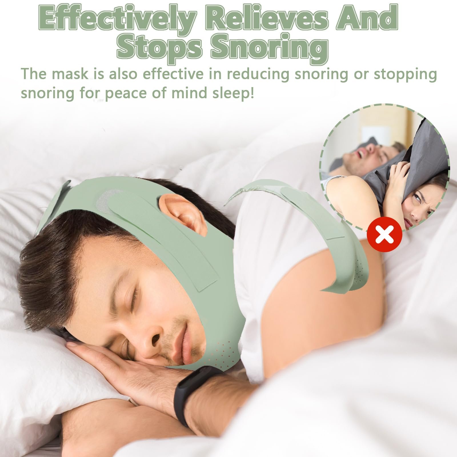 Ремешок против храпа Huakaile, дышащий, регулируемый, удобный для сна., фото №5