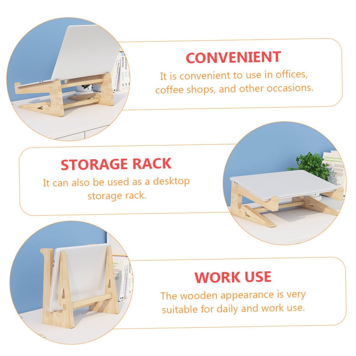 Підставка для ноутбука Toddmomy, дерев'яна, для підвищення висоти екрана, ергономічна, нековзна, для офісу та дому, фото №8