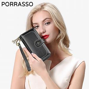 Кошелек PORRASSO Женский Держатель для кредитных карт PU с несколькими отделениями Карман для монет Ремешок для рук Черный Модный synthetic.ua - Фото 1