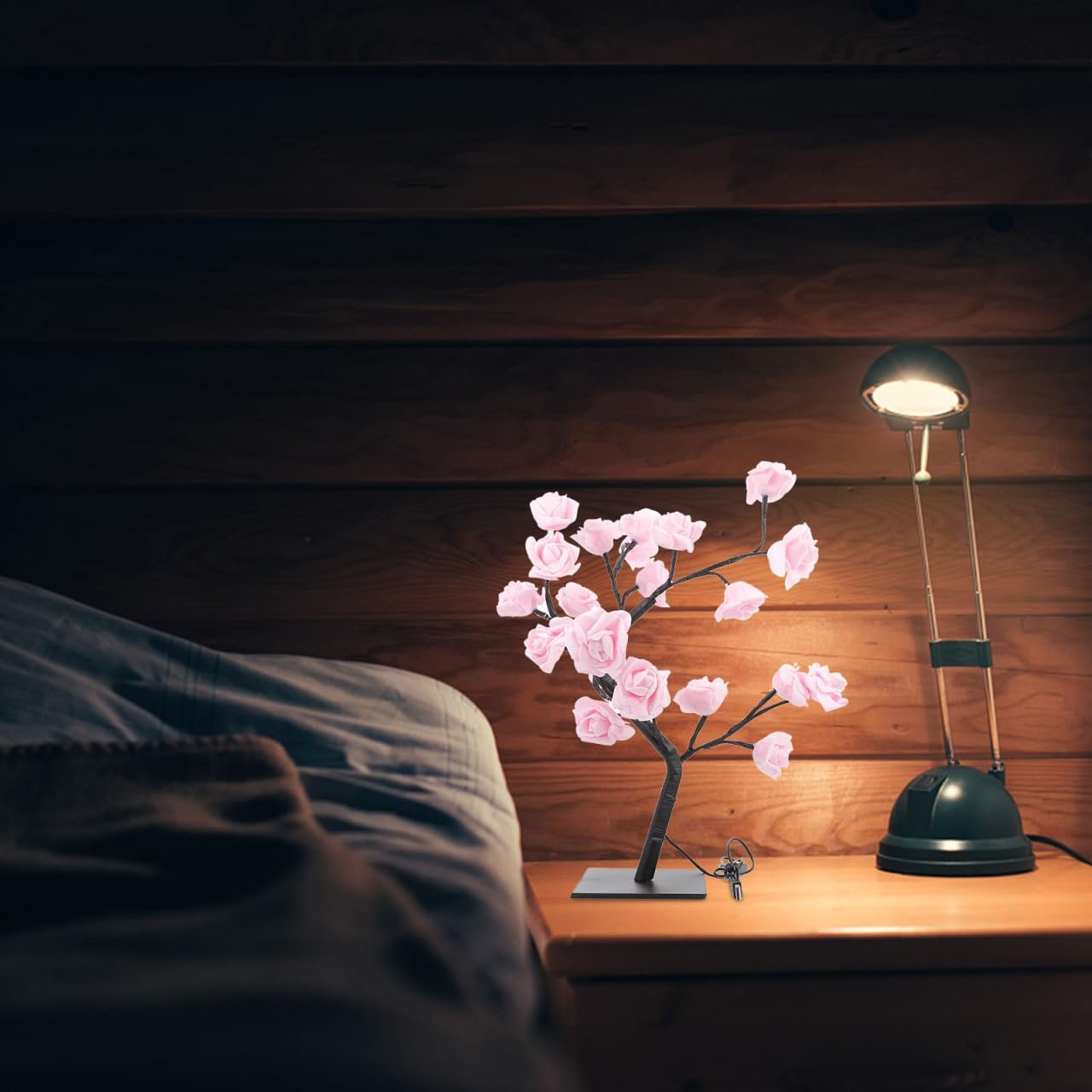 Настільна лампа HEMOTON USB Night Light Rose Tree Warm Light Pink, фото №8