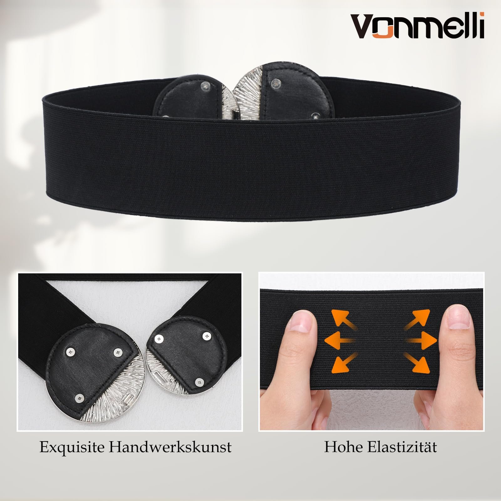 Ремень эластичный VONMELLI широкий с золотой пряжкой для платья, эластичный винтажный женский ремень для талии, фото №3