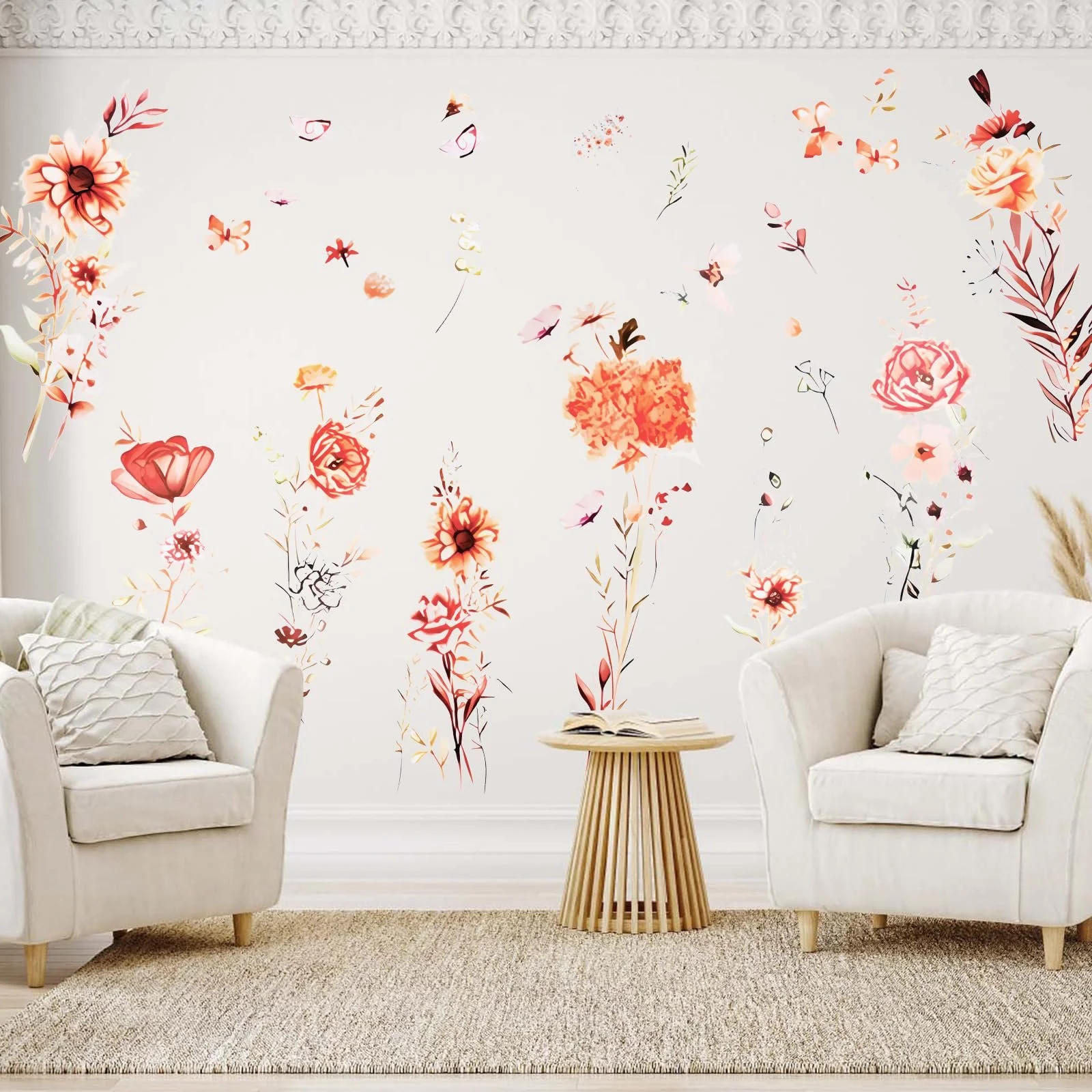 Наклейка на стену Boho Garden Flowers Vintage Design Цветы Бабочки и Трава 30 x 90 см Набор 3 шт., фото №7