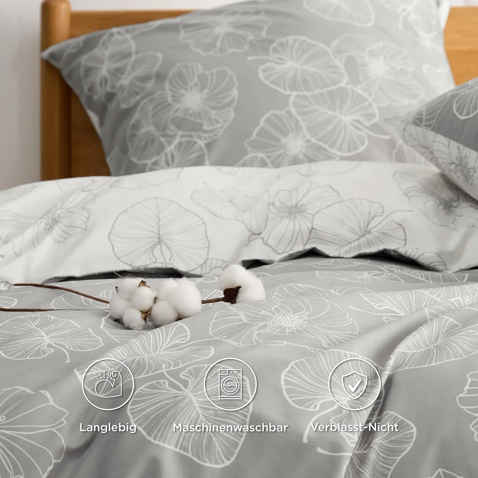 Постільна білизна BEDSURE Ginkgo бавовна 4 предмети 135 x 200 см Сірий, фото №3