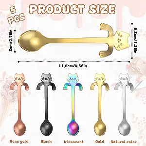 Кофейная ложка из нержавеющей стали, 5 штук, ложка для чая в форме кота, мини-ложка для размешивания воды, чая, молока, кофе, супа, сахара, десертов, закусок, специй, напитков, молочных коктейлей synthetic.ua - Фото 1