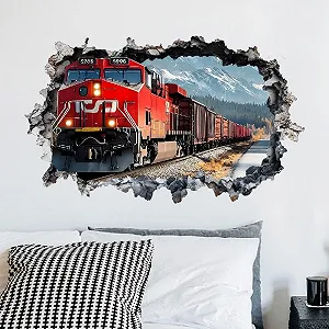 Наклейка на стіну 3D SUPERDANT Vintage Train Вінтажний потяг у лісі 96 x 60 см - Фото 1