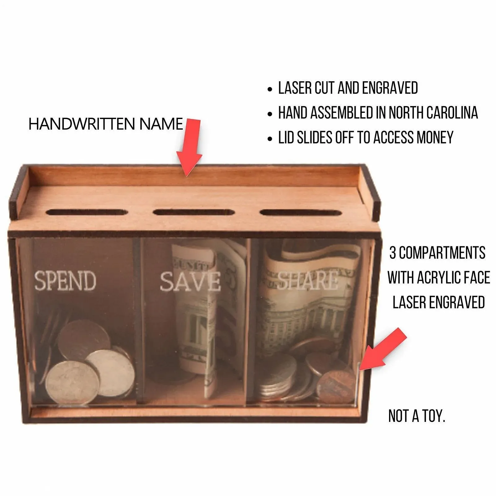 Скарбничка Органайзер на 3 відділення Дерев'яна з акриловою панеллю, фото №6