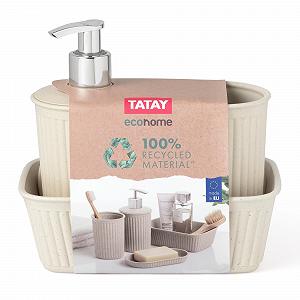 Набір аксесуарів для ванної кімнати TATAY Baobab Ecohome, 4 предмети Стакан для зубних щіток + Диспенсер для мила + Мильниця + Органайзер A6) Поліпропілен, Не містить BPA, 100% перероблений пластик, Бежевий synthetic.ua - Фото 1