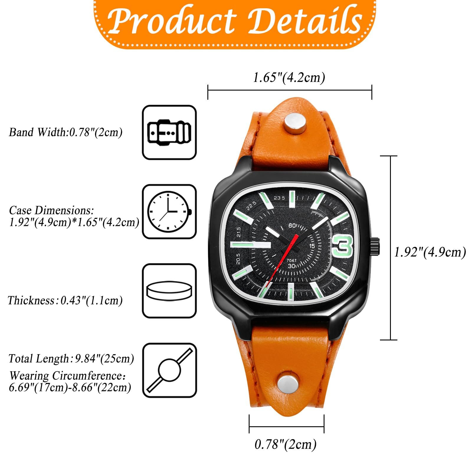 Женские часы Квадратные часы с кожаным ремешком JewelryWe Винтажные аналоговые кварцевые наручные часы для женщин и мужчин Ремешок из натуральной кожи Часы в стиле Хэллоуин панк со светящимися стрелками и большим черным квадратным циферблатом, фото №4 Женские часы Квадратные часы с кожаным ремешком JewelryWe Винтажные аналоговые кварцевые наручные часы для женщин и мужчин Ремешок из натуральной кожи Часы в стиле Хэллоуин панк со светящимися стрелками и большим черным квадратным циферблатом, фото №4