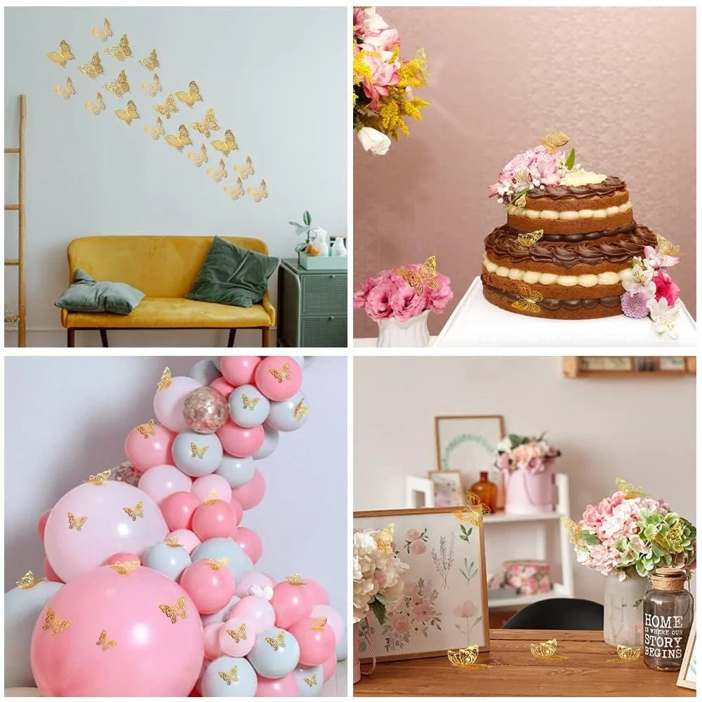 Декоративні наклейки на стіну Метелики 3D 72 штуки для декору кімнат та тортів, фото №7