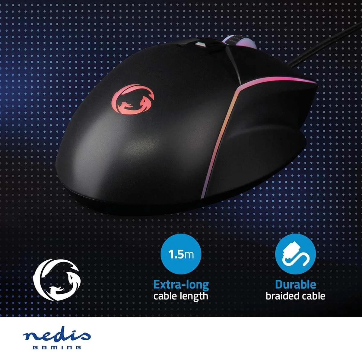 Ігрова миша NEDIS Дротова 7200 DPI 6 кнопок Для правої руки 1.50 м LED, фото №3