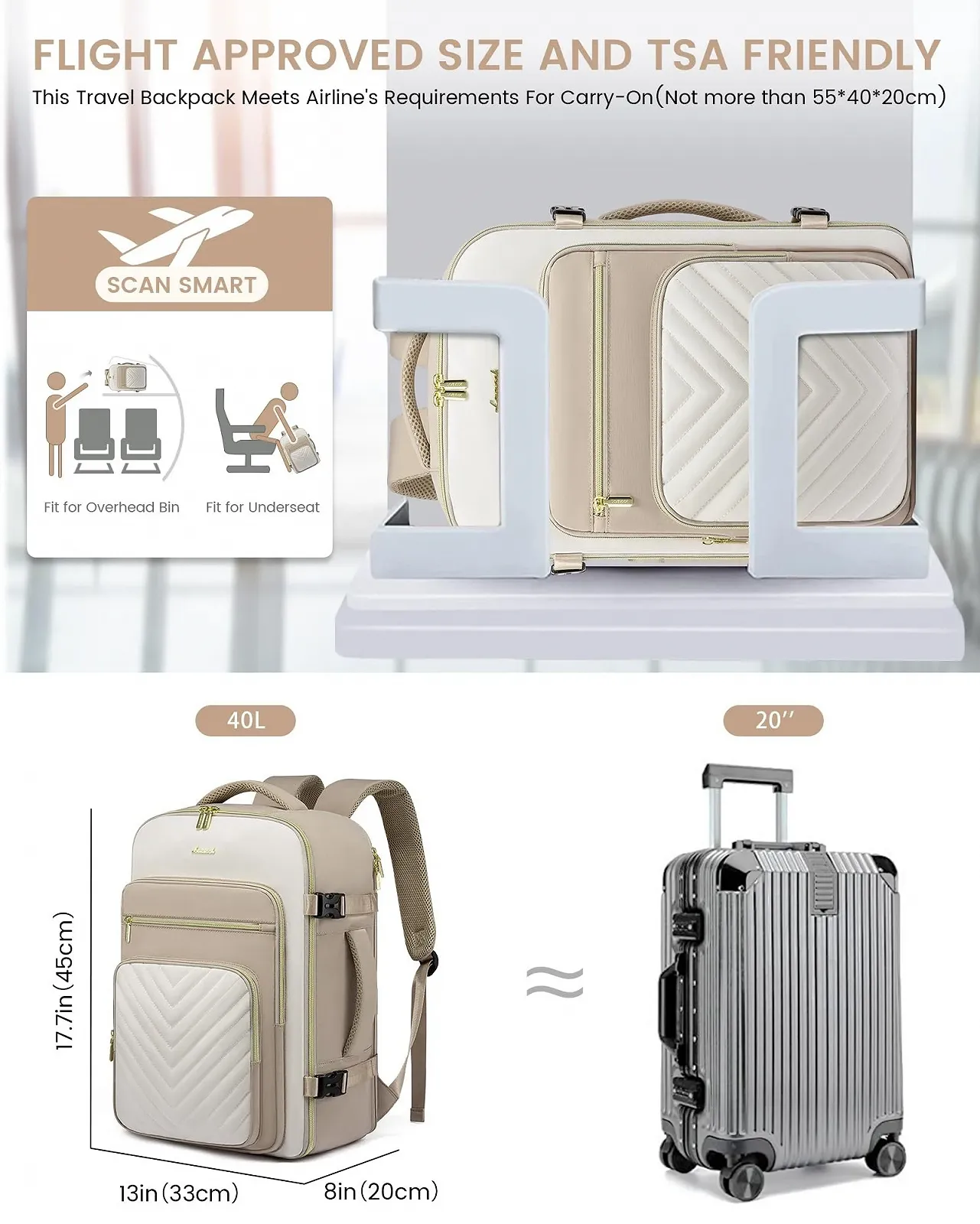 Рюкзак для ноутбука LOVEVOOK 17 дюймів 40L Ручна поклажа Водонепроникний Beige Khaki, фото №3