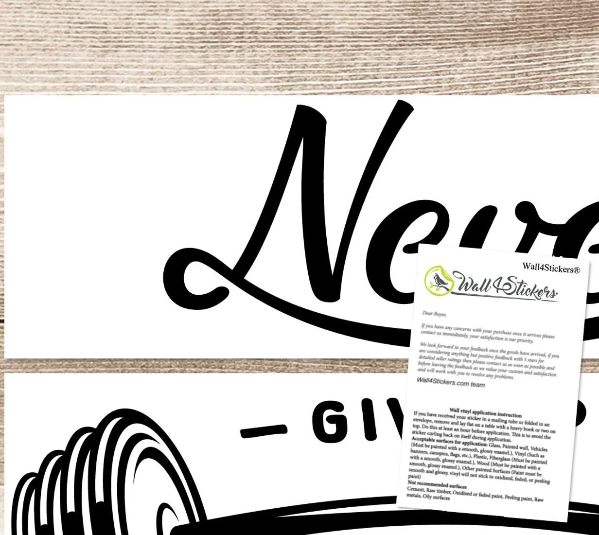 Наклейка на стіну "Never Give Up Barbell" 58 x 38 см, фото №2