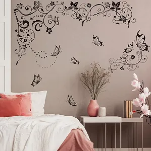 Наклейка на стіну Runtoo Flower Tendril Hanging Vine Butterfly Чорний synthetic.ua - Фото 1