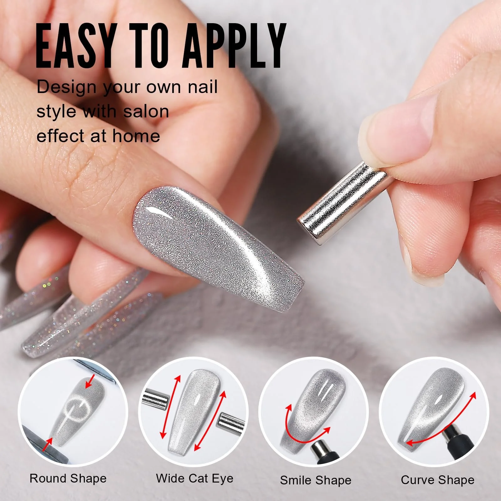 Гель-лак YOKEFELLOW Magnetic 9D Holographic Sequins Cat Eyes Soak Off UV/LED, 10 мл, 6 цветов, фото №5