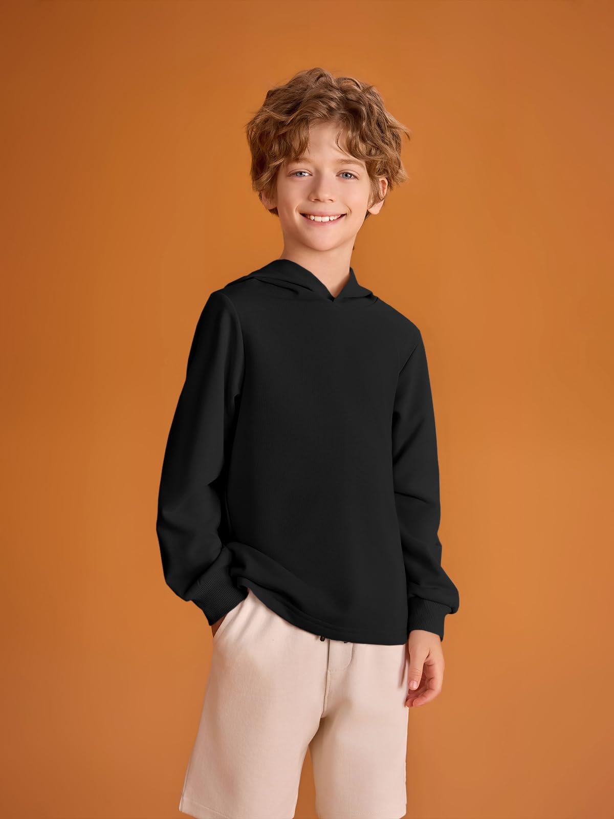 Худі Haloumoning для хлопчиків, однотонне худі з довгими рукавами, дитячий стандартний крій, фото №2