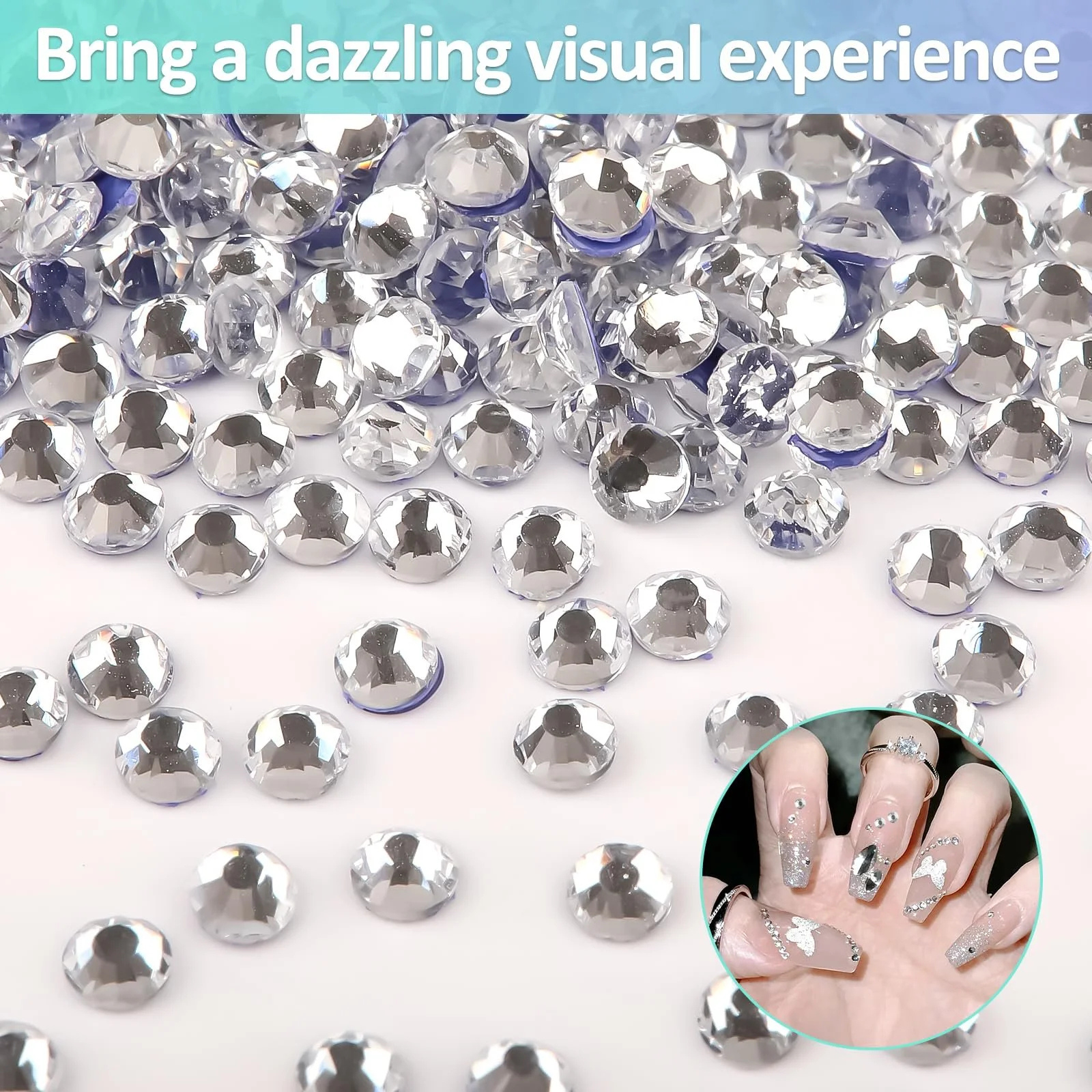 Стрази Термоклейкі Круглі AA 2.8 мм (SS10) Білі, Набір 2880 шт., фото №4