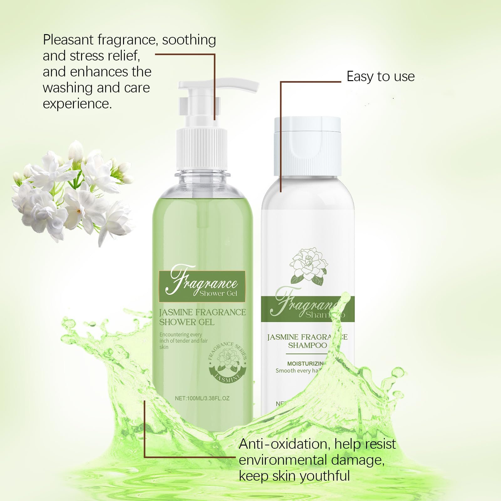 Набор гель для душа и шампунь Jasmine увлажняющий для сухой и чувствительной кожи 1 набор, фото №5 Набор гель для душа и шампунь Jasmine увлажняющий для сухой и чувствительной кожи 1 набор, фото №5