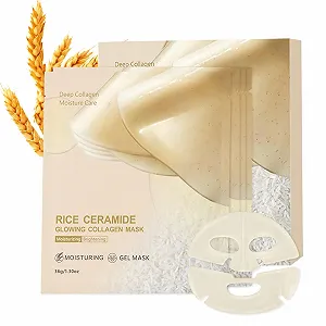 Маска для лица Рисовый коллаген, сияющая коллагеновая маска, с керамидами, маска для стеклянной кожи, коллагеновая рисовая маска для лица, укрепляющая и увлажняющая, натуральный цвет, корейский уход за кожей, антивозрастная маска для лица - Фото 1