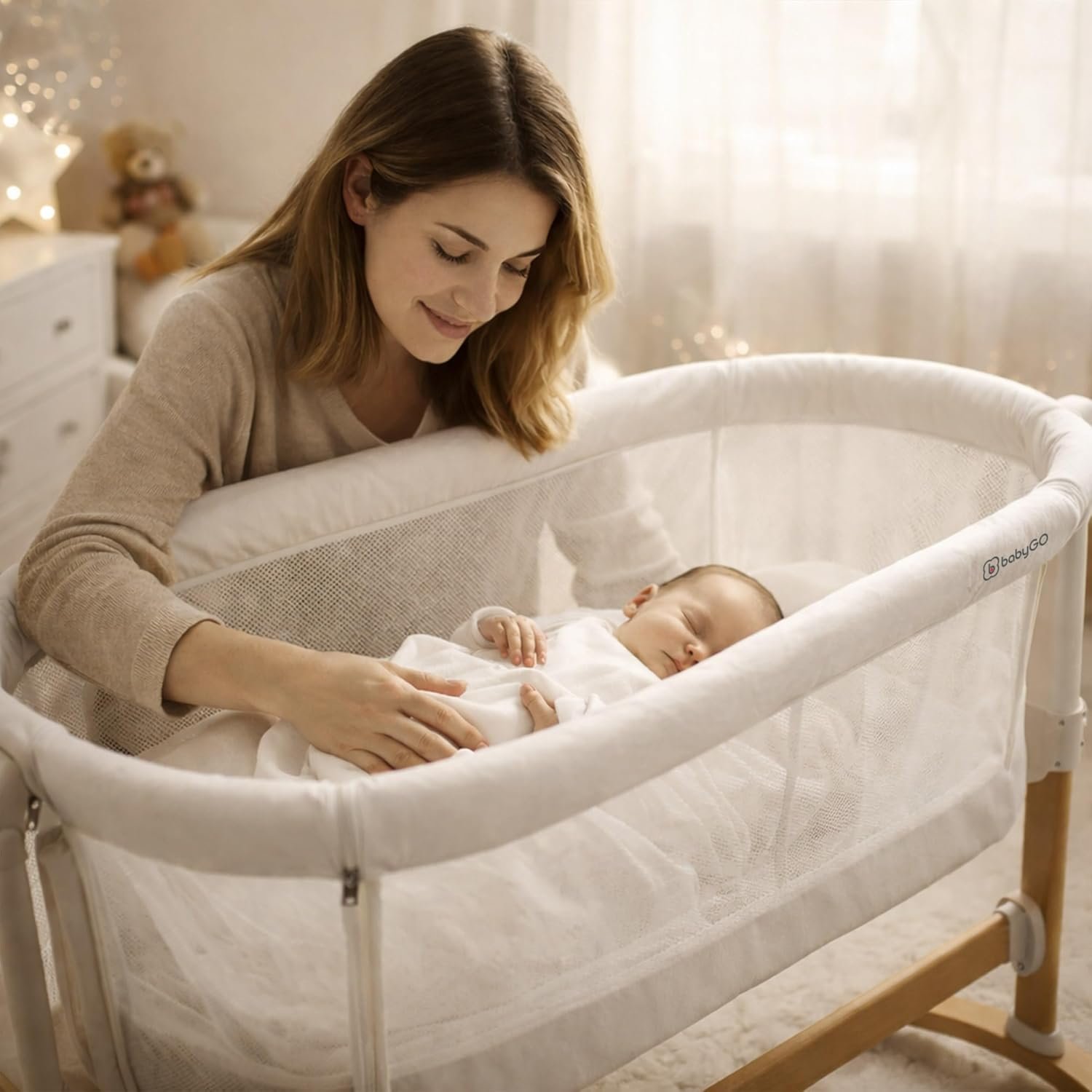 Детская кроватка Babygo Amila Beige Creme / Приставная кровать с матрасом / Белая, фото №7 Детская кроватка Babygo Amila Beige Creme / Приставная кровать с матрасом / Белая, фото №7