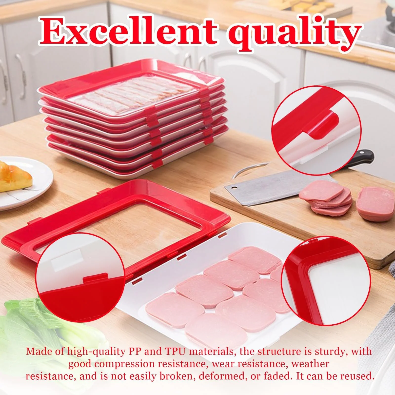 Контейнери для зберігання їжі Pack of 3 PP/TPU з еластичною плівкою Red, фото №3 Контейнери для зберігання їжі Pack of 3 PP/TPU з еластичною плівкою Red, фото №3