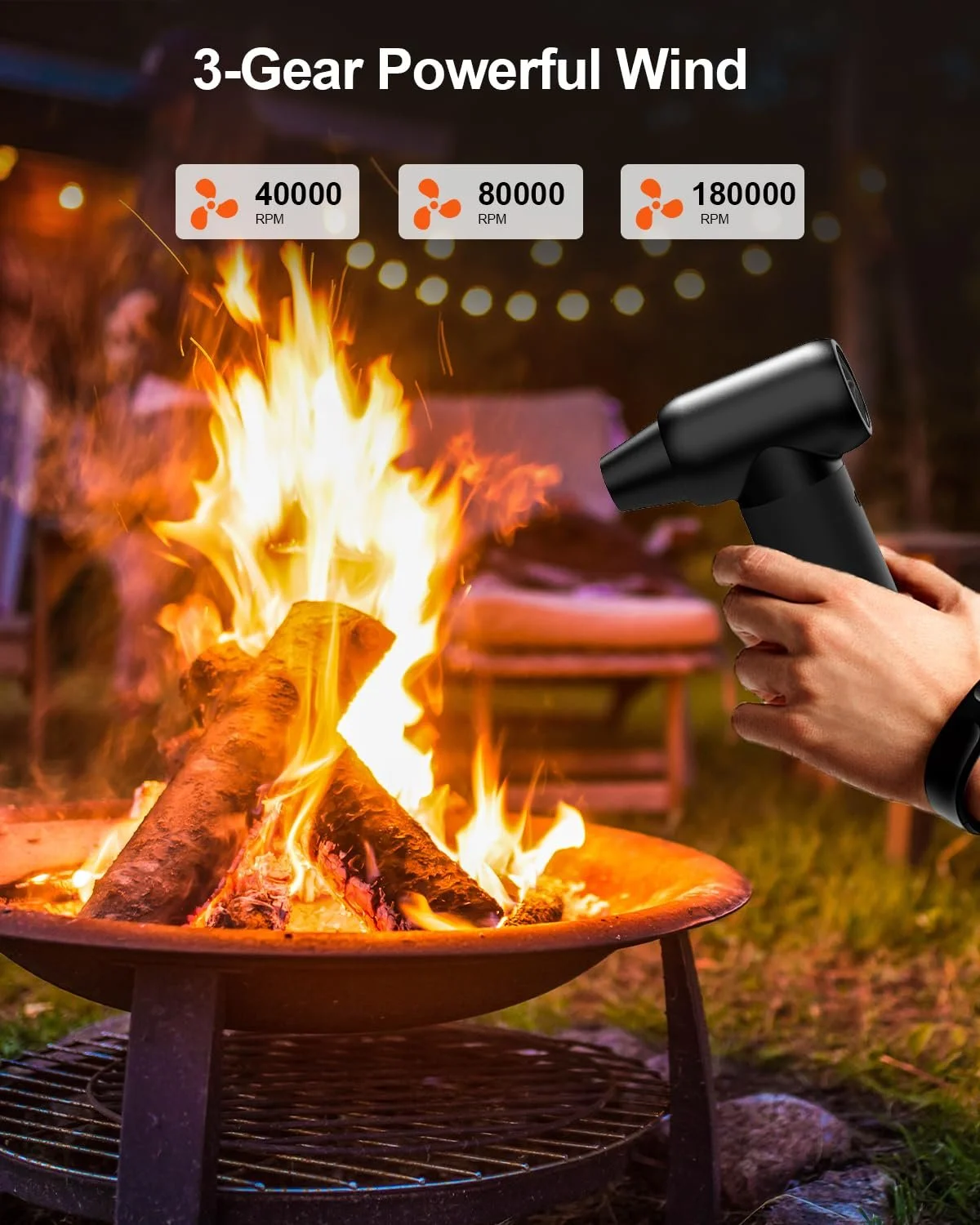 Аккумуляторная воздуходувка 180,000 RPM 3 скорости 9000 mAh USB-C, фото №4