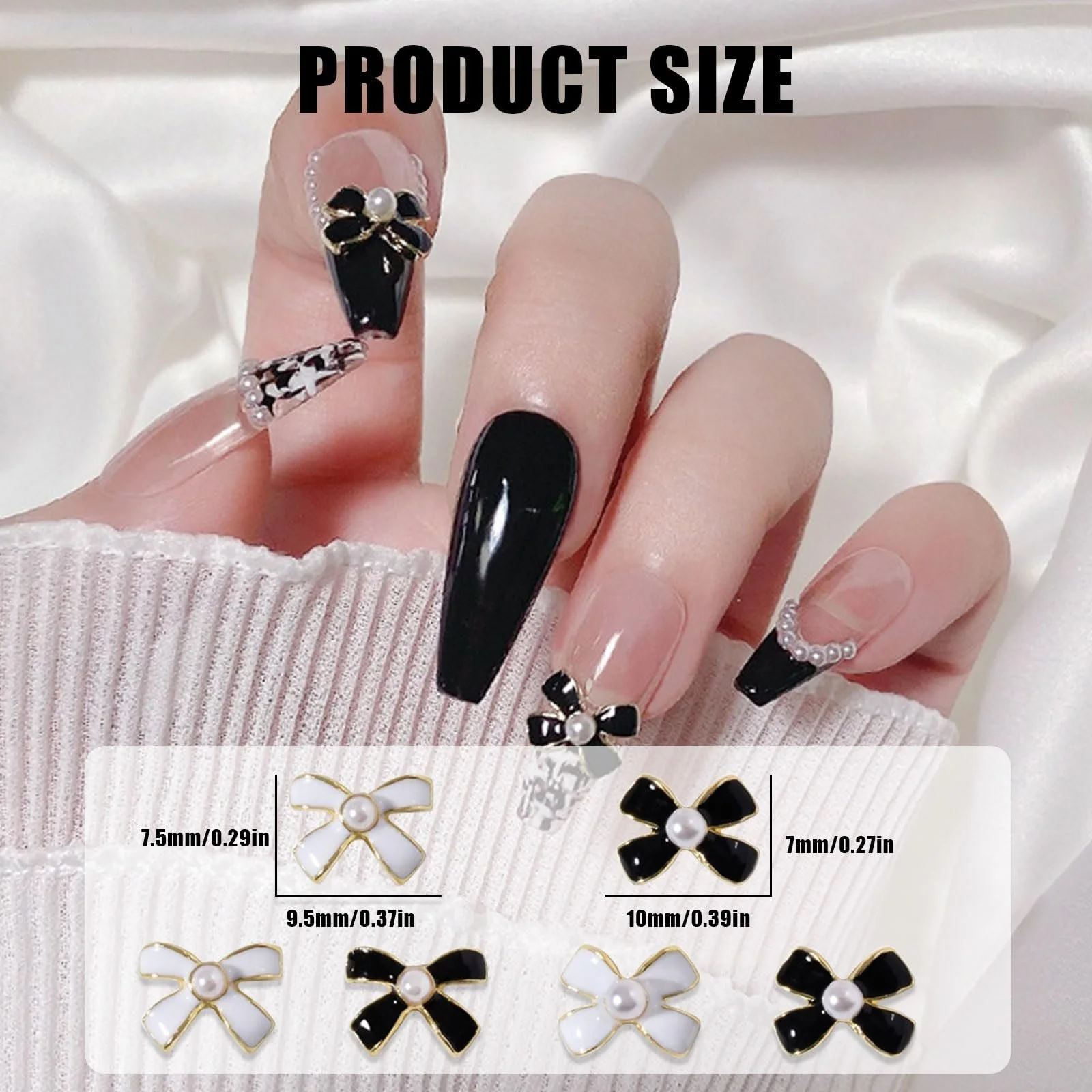 Украшения для ногтей Бантик 40 штук Черный Белый Металлические украшения для ногтей Бантики для дизайна ногтей, фото №2