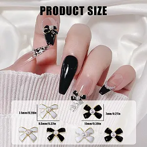 Украшения для ногтей Бантик 40 штук Черный Белый Металлические украшения для ногтей Бантики для дизайна ногтей synthetic.ua - Фото 1