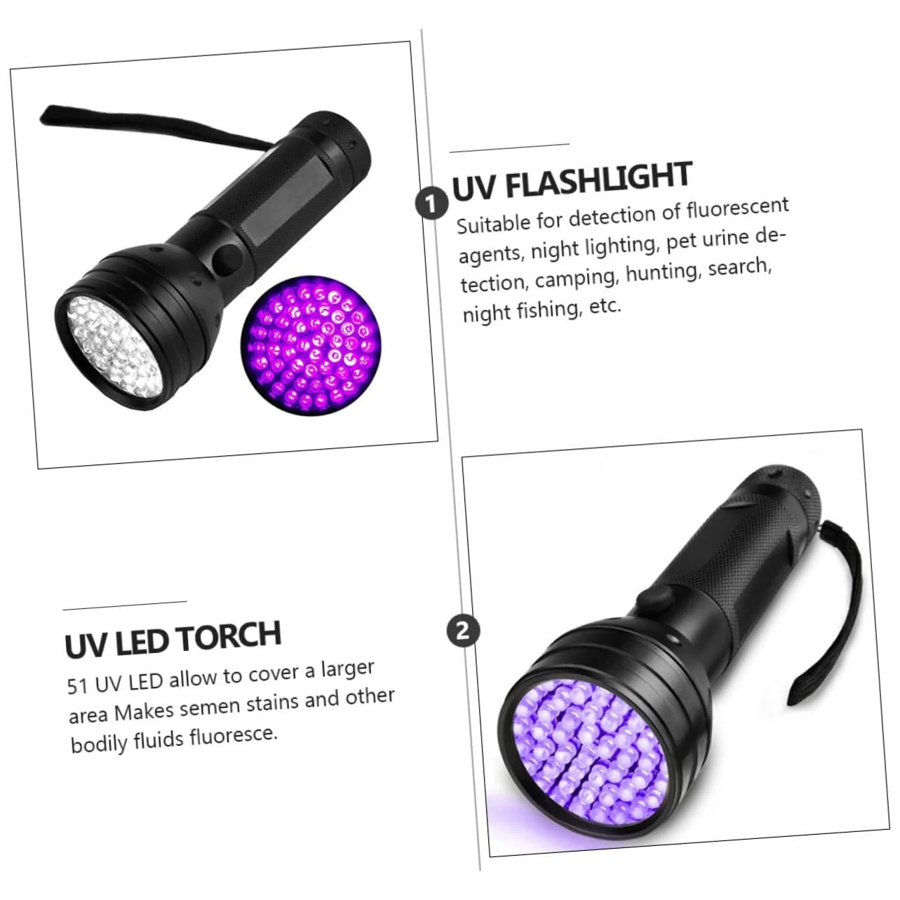 Ультрафіолетовий ліхтарик LED Blacklight Чорний, водо- та ударостійкий, легкий для тестування флуоресценції, виявлення сечі домашніх тварин, ювелірних виробів та ідентифікаційних документів, фото №2