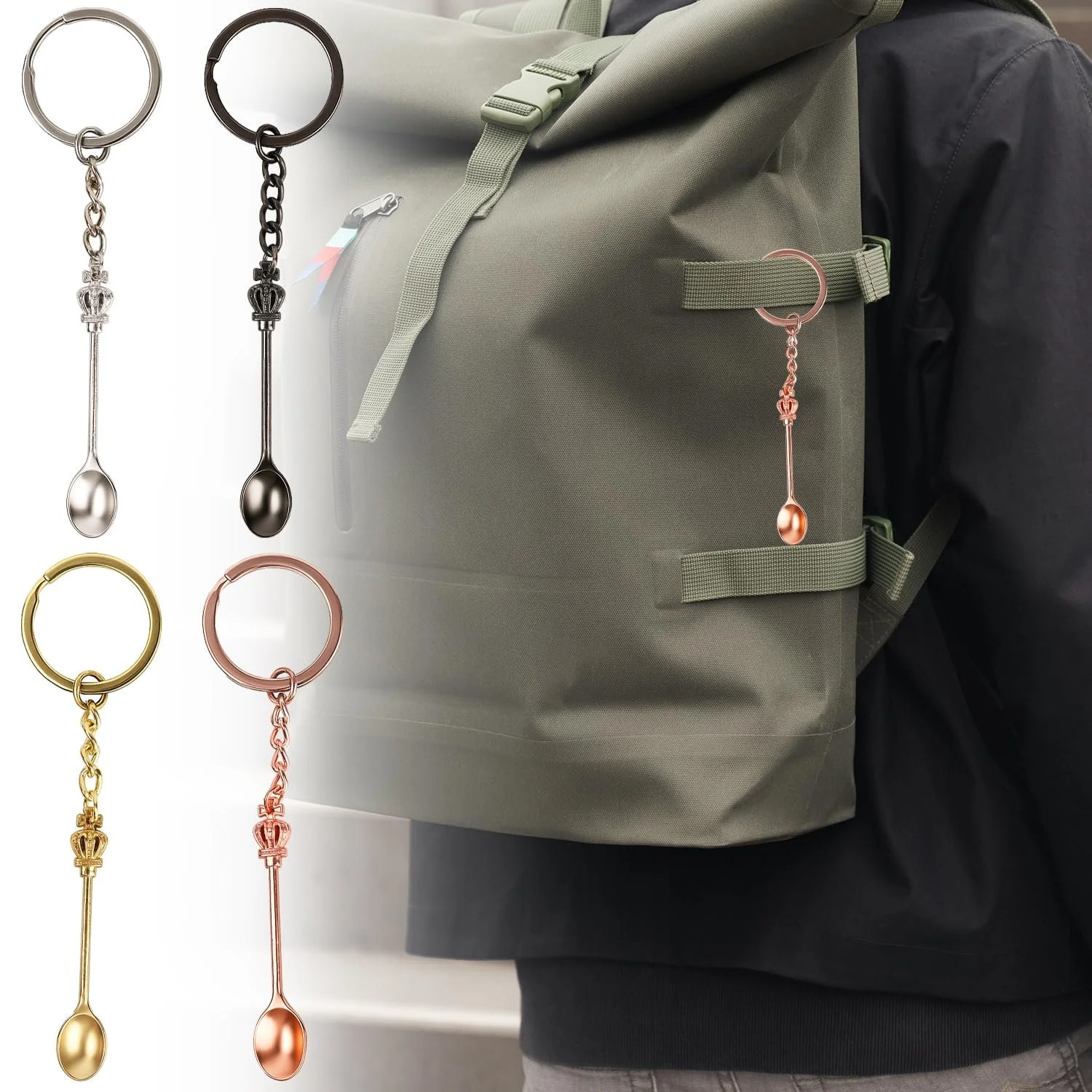 Мини-ложка 4 шт, ложка для снюса, ложка для кета, ложка для лекарств, крошечная ложка, миниатюрная ложка, ложка-брелок, мини-ложка-корона, кольцо для ключей для мужчин и женщин, фото №6