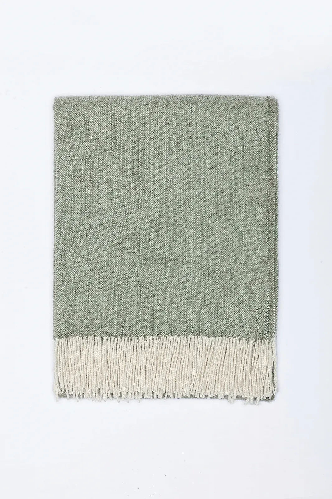 Одеяло Drobė HOME шерстяное из 100% чистой шерсти мериноса, 140 x 200 см, мохово-зеленый/белый, мягкое, однотонное одеяло из чистой шерсти с рисунком елочкой и бахромой, фото №6