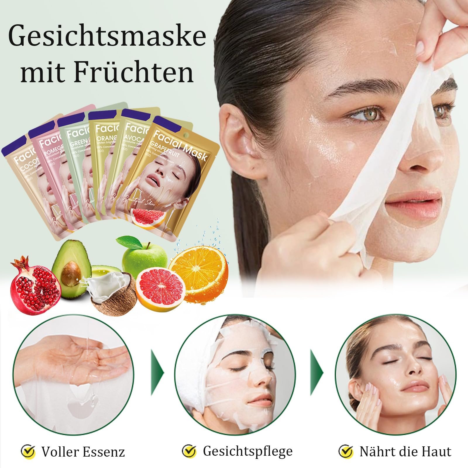 Маска для обличчя Soleneva, набір з 6 штук, заспокійлива, зволожуюча, фото №2