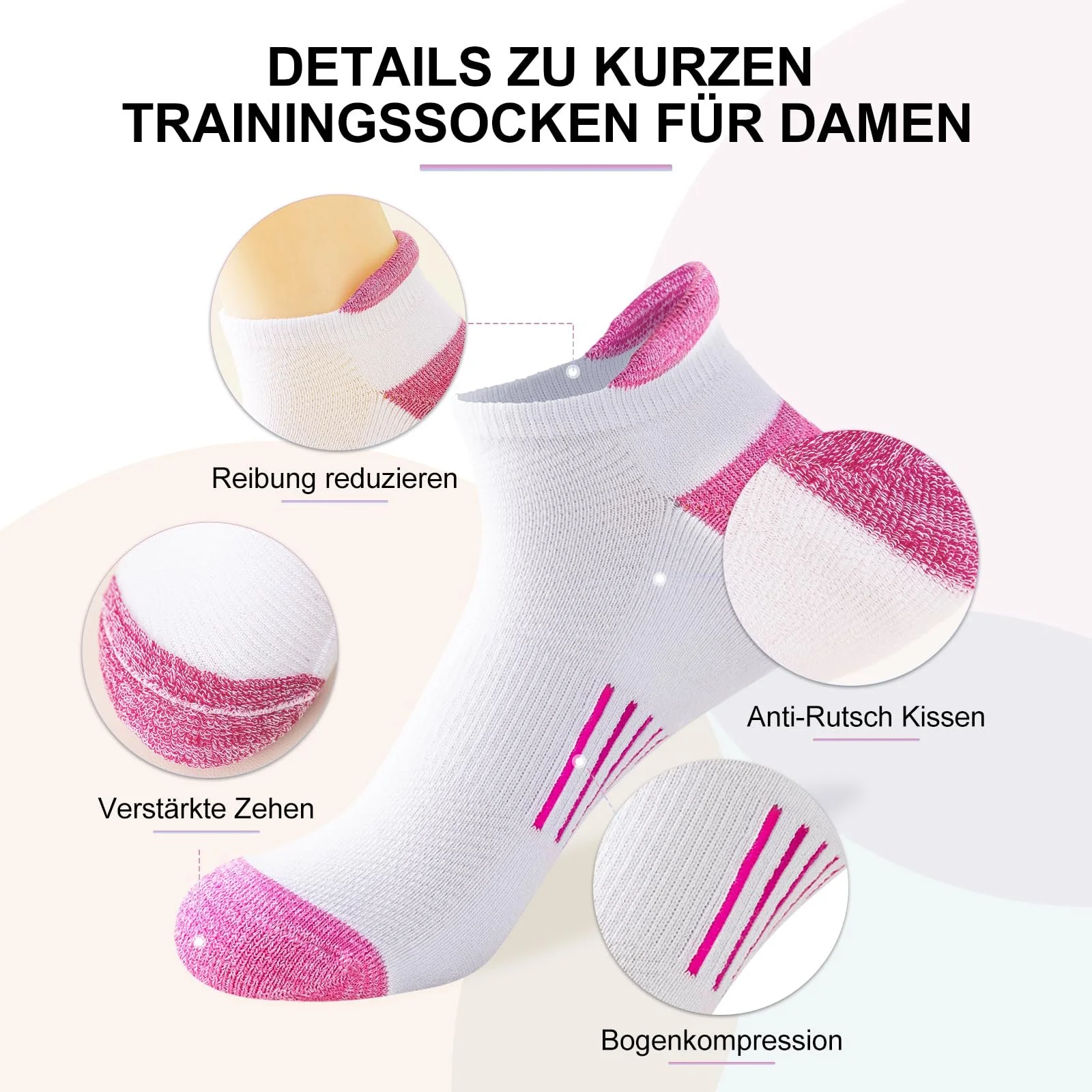 Носки Trainer Женские Хлопковые Спортивные Дышащие Короткие Противомозольные Носки Женские Мягкие для Бега 6 Пар 35-38/39-42, фото №2