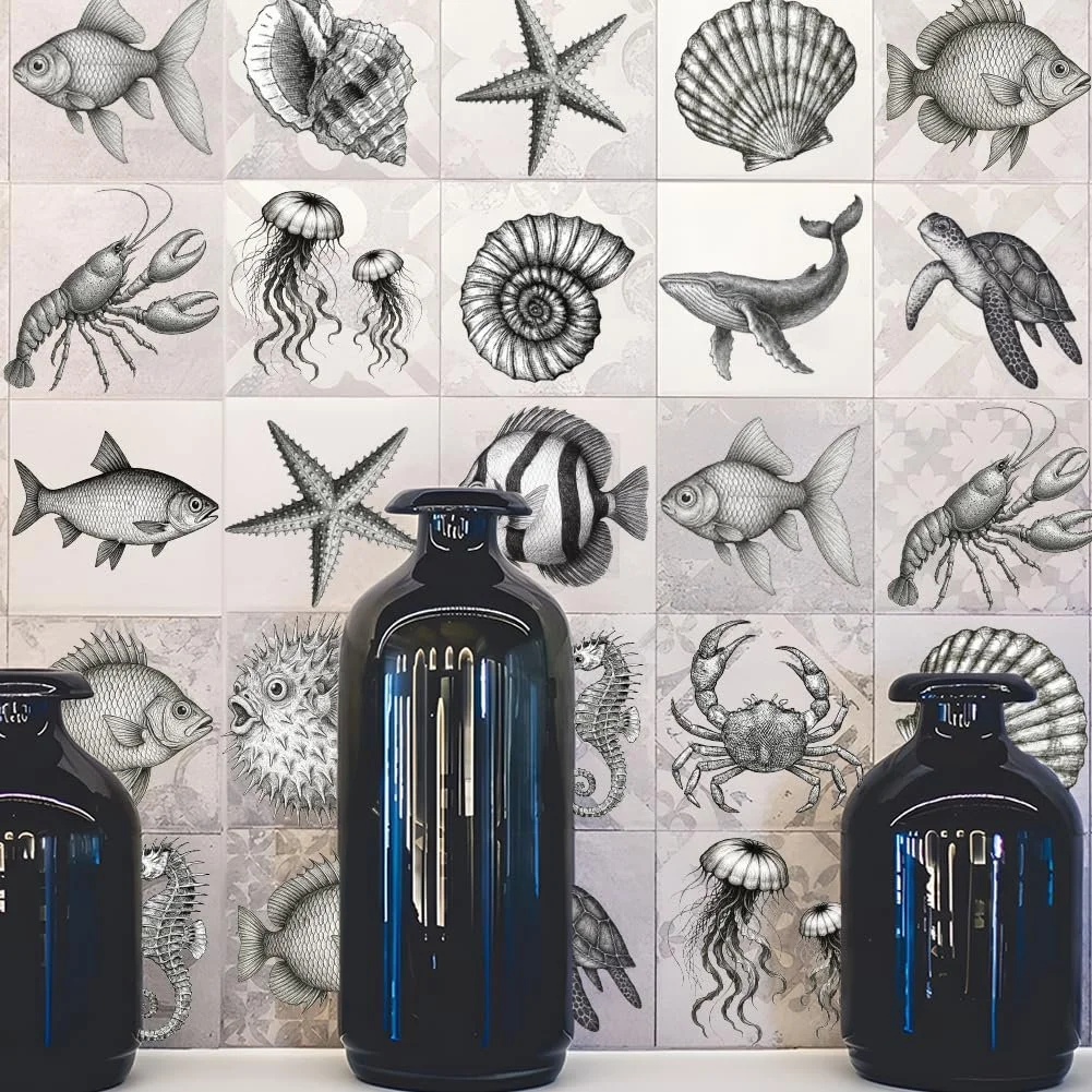 Наклейки на стіну SUPERDANT Sea Life Sketch Style 60 шт. чорні, фото №1