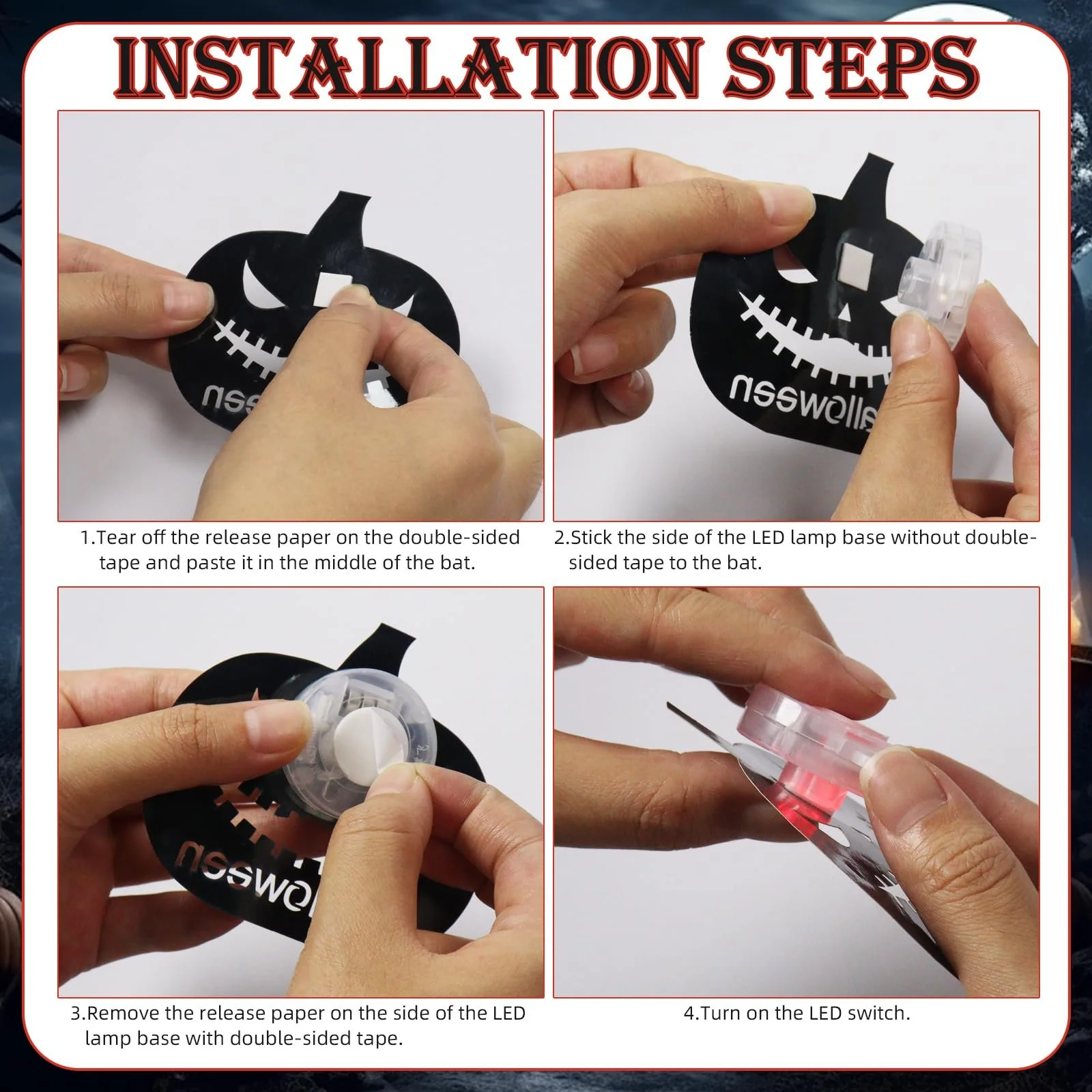 Набір наклейок на стіну Halloween 16 шт. LED 3D що світяться, фото №3