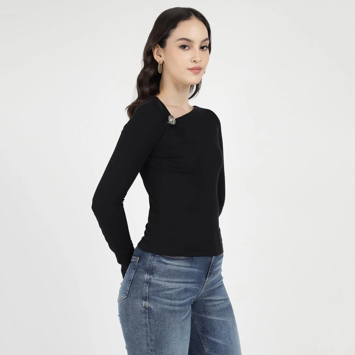 Сорочка з довгими рукавами GUESS FEBE, чорна (Jet Black), маленька, фото №5