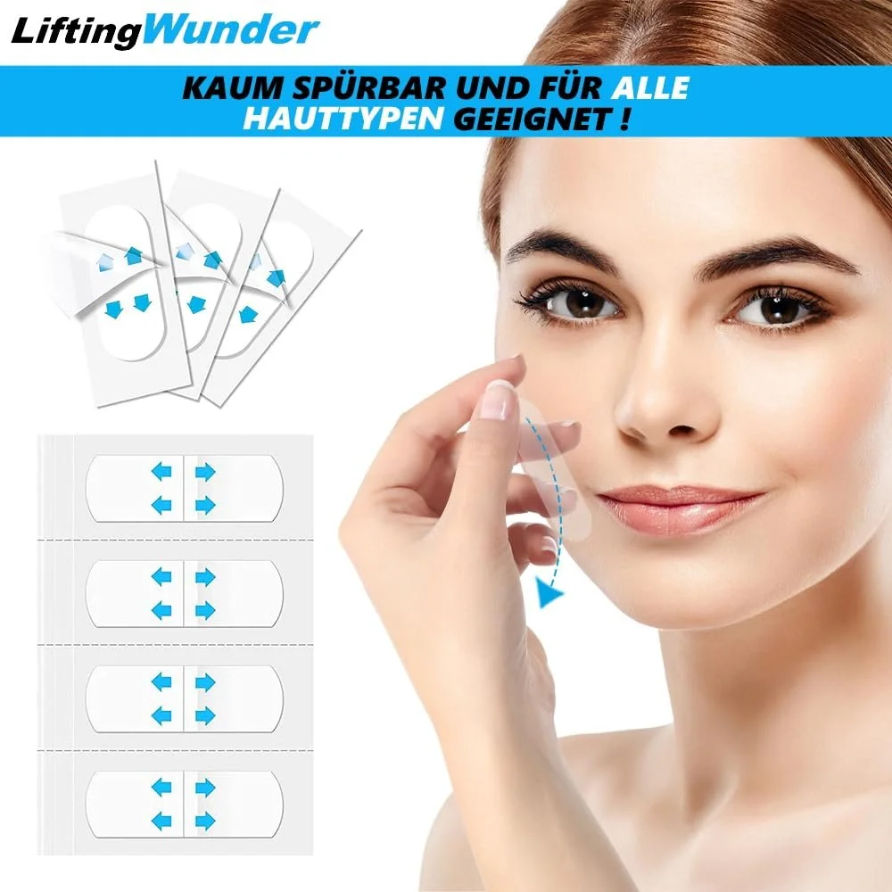 Стрічки для підтяжки обличчя LiftingWunder, невидима підтяжка обличчя, наліпки, 60 штук в упаковці, фото №4