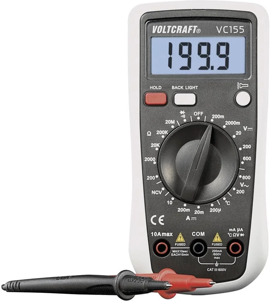 Цифровий мультиметр Voltcraft VC155 / CAT III 600В / NCV / Hold / Підсвічування дисплея / Чорний-Сірий, фото №1