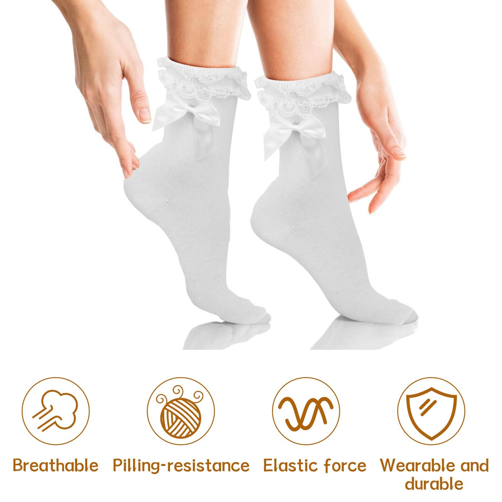 Носки Amexo с кружевом и бантами для женщин, 4 пары, черный+белый, фото №3