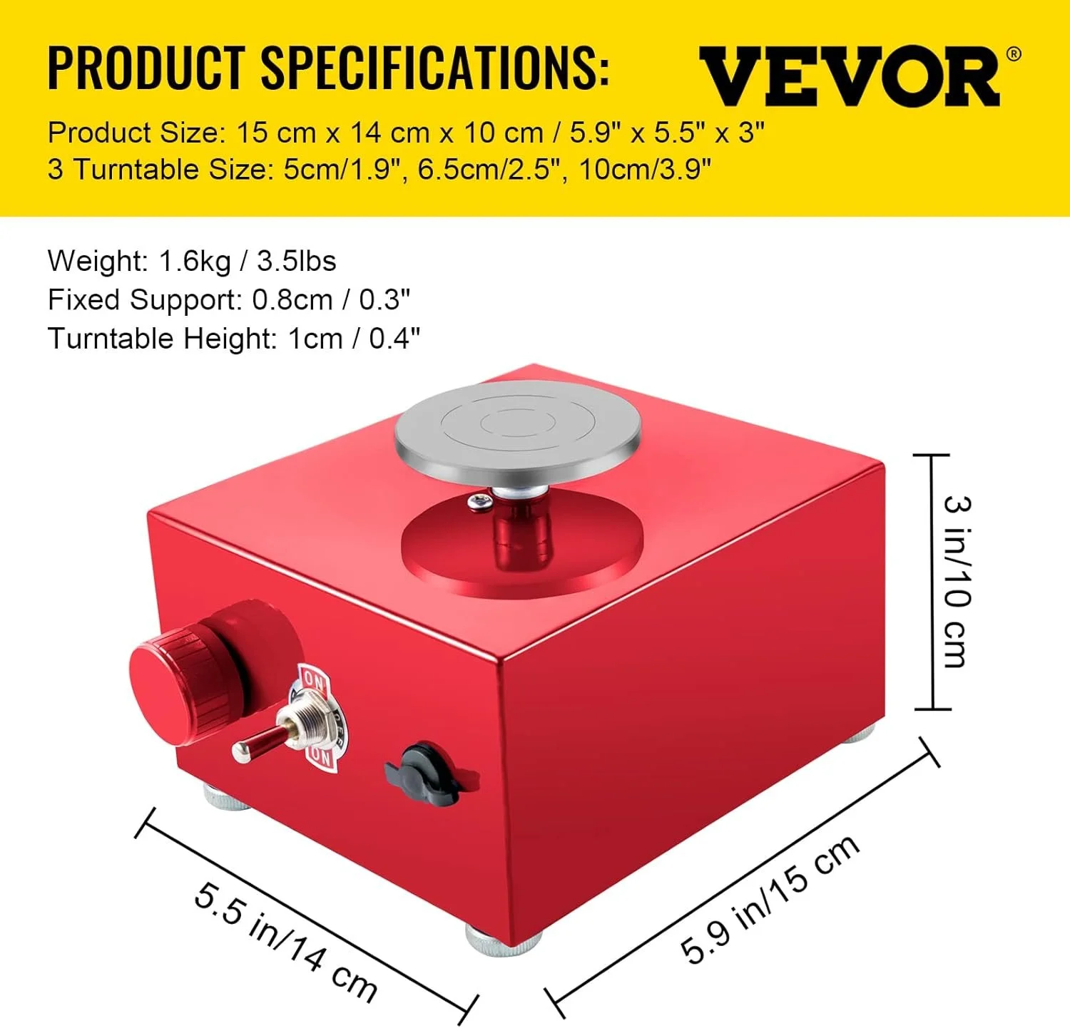 Электрическая гончарная машина VEVOR VH-851 / 2000 об/мин / 3 сменные круга / 30W / Красный, фото №4 Электрическая гончарная машина VEVOR VH-851 / 2000 об/мин / 3 сменные круга / 30W / Красный, фото №4