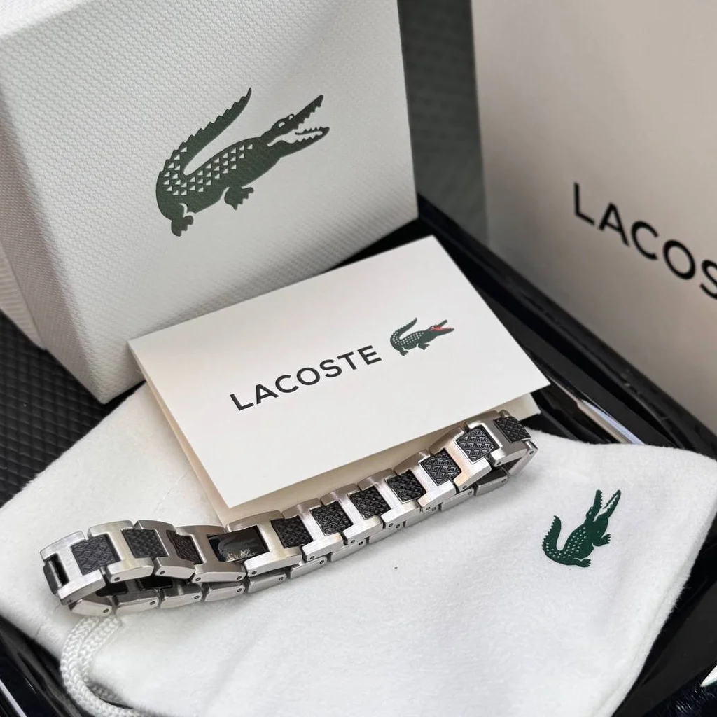 Браслет мужской черный из нержавеющей стали на руку Lacoste, фото №1