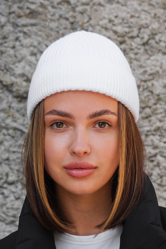 Утеплена трикотажна шапка біні докер на флісі Without Gvido white, фото №6