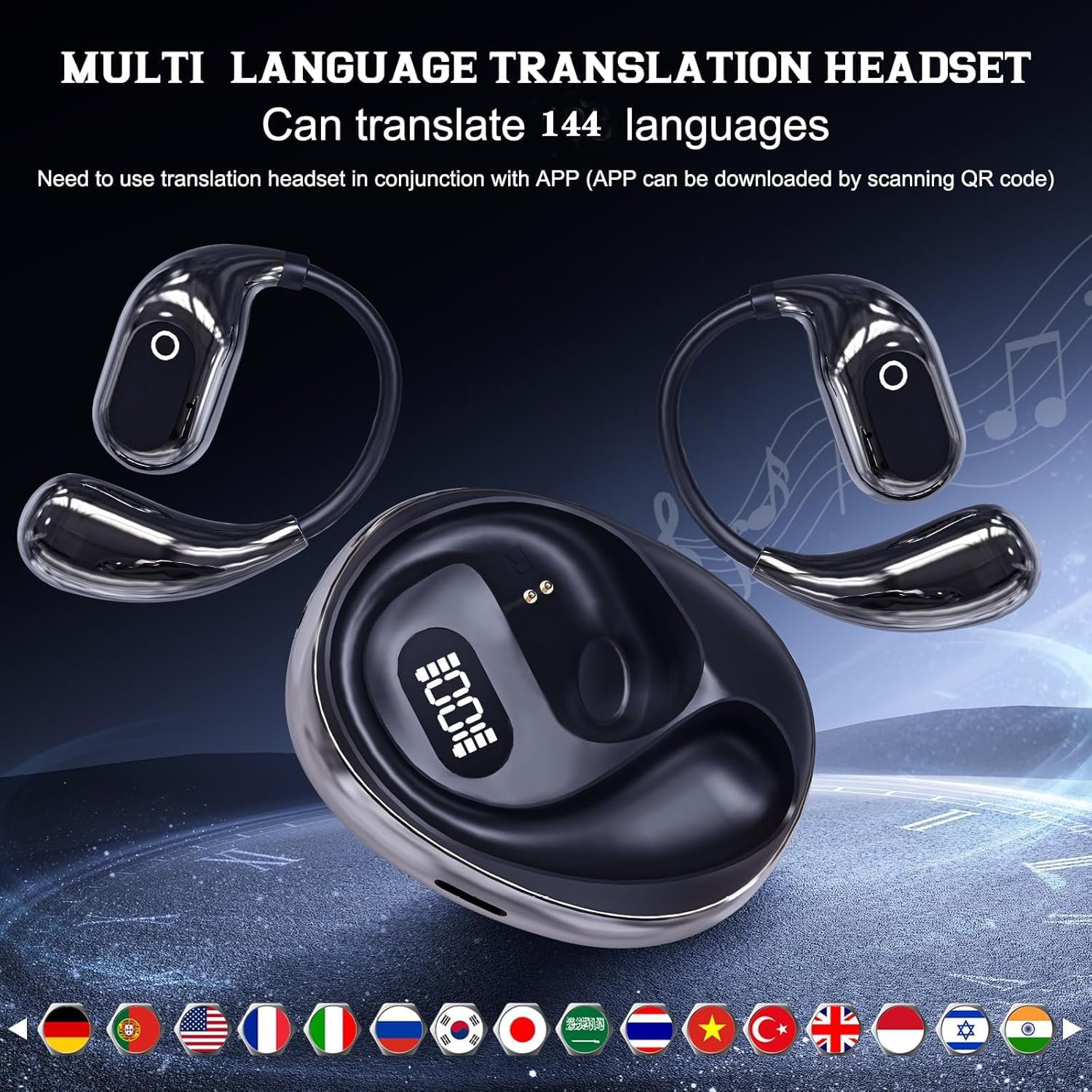 Навушники-перекладачі Bluetooth V5.4 з підтримкою 144 мов і звуком високої чіткості для подорожей і навчання, фото №2