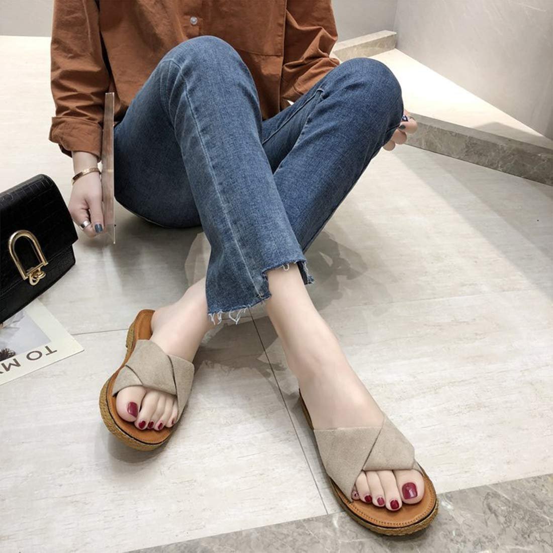 Женские открытые сандалии-шлепанцы без каблука Suede летние, фото №3