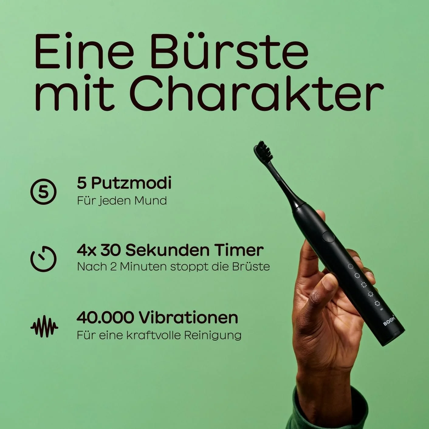 Электрическая звуковая зубная щетка BOOMBRUSH Аккумулятор 90 дней Черная/Белая 2 шт., фото №4