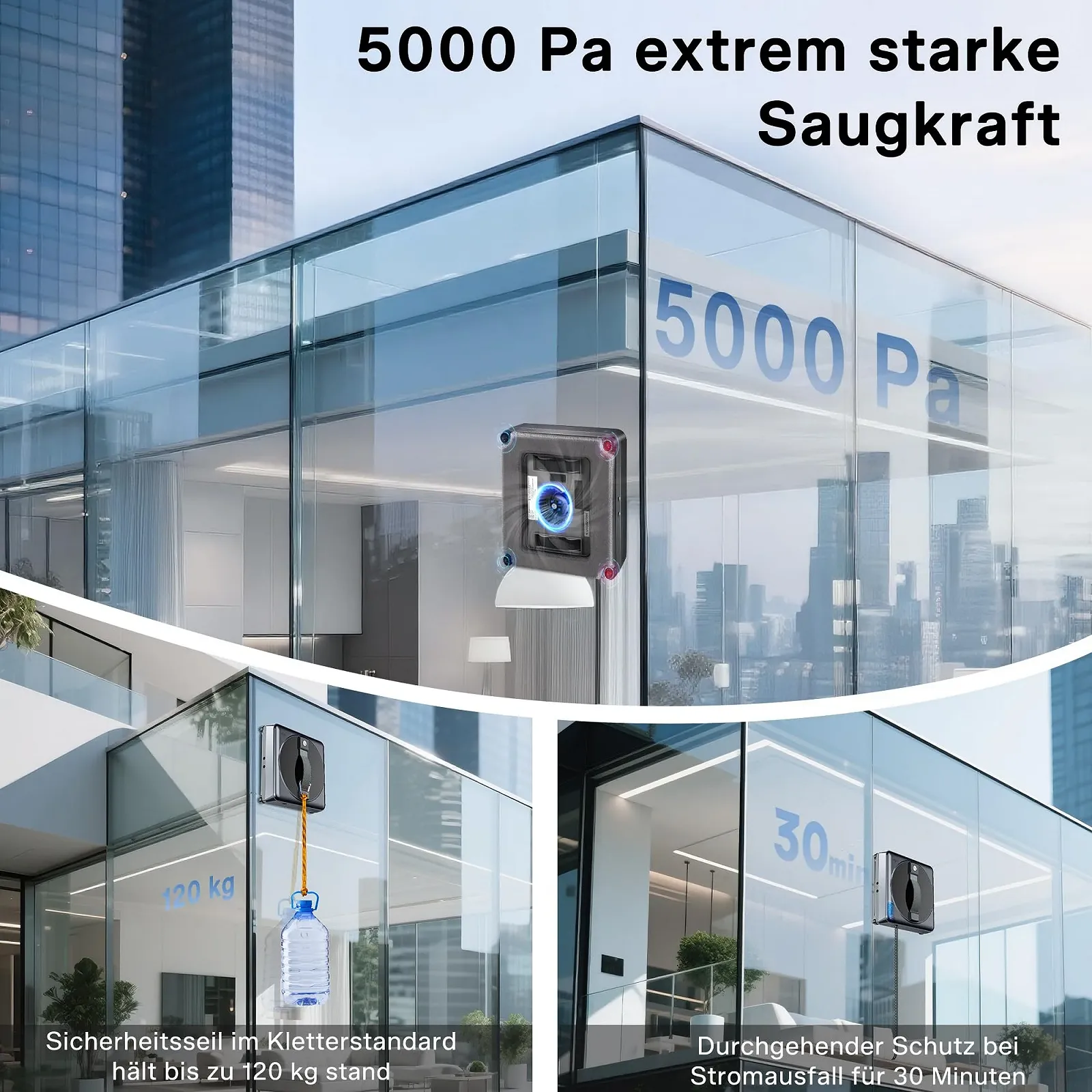 Робот для миття вікон Yeerain з дистанційним керуванням, 4 розпилювачі води, потужне всмоктування 5000 PA, 3 режими прибирання, інтелектуальне планування маршруту, виявлення країв, 10 серветок для прибирання, фото №7 Робот для миття вікон Yeerain з дистанційним керуванням, 4 розпилювачі води, потужне всмоктування 5000 PA, 3 режими прибирання, інтелектуальне планування маршруту, виявлення країв, 10 серветок для прибирання, фото №7