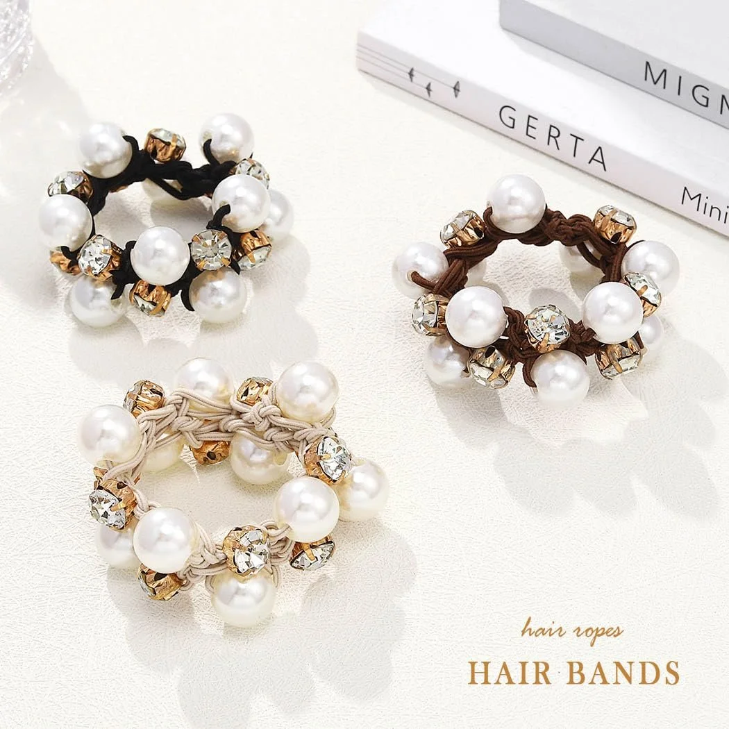 Резинка для волосся Yean з еластичними чорними намистинами, кристалами, набір 3 шт (A), фото №3