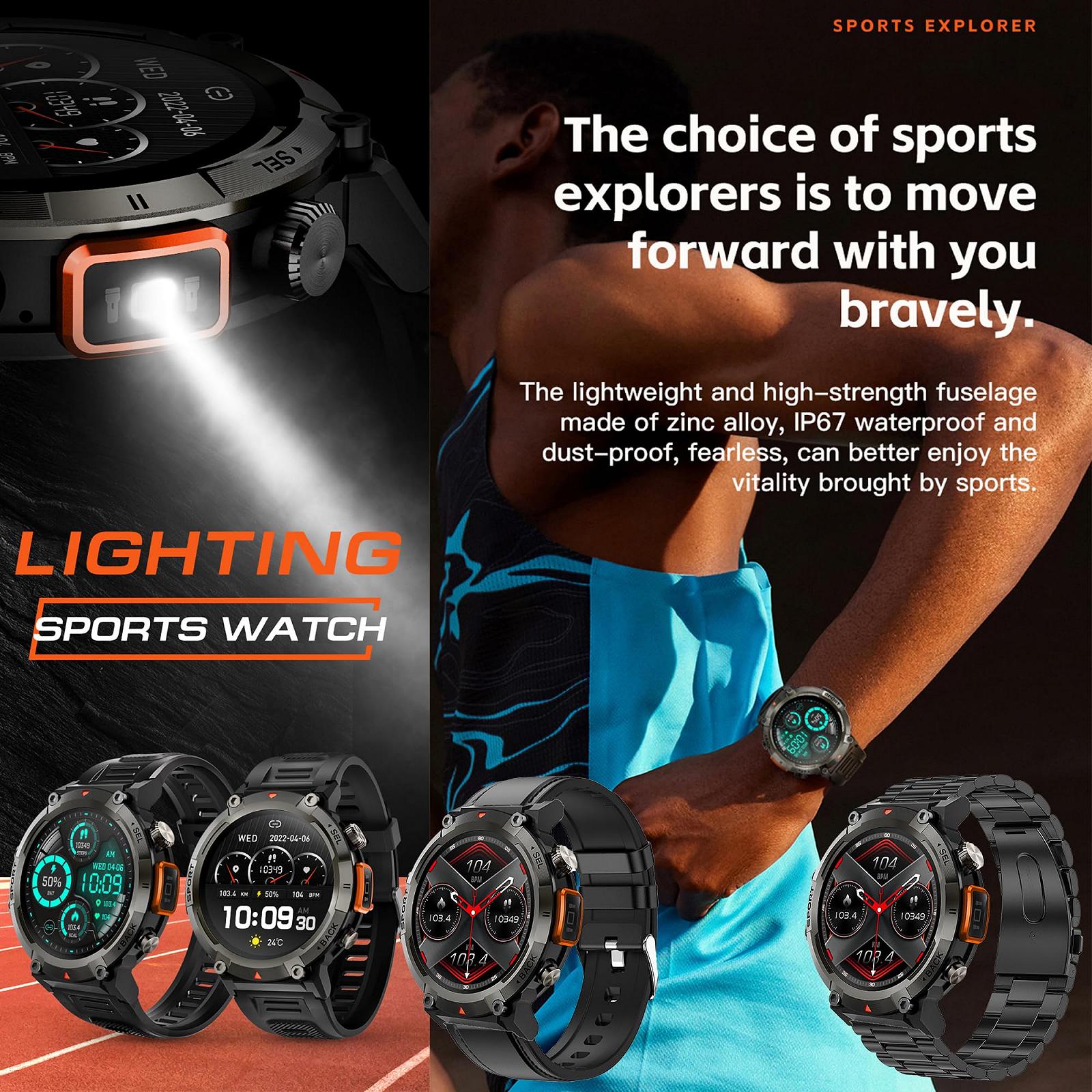 Смарт-часы Мужские ZPIMY с функцией телефона, 1.45-дюймовый сенсорный экран 5ATM Водонепроницаемые спортивные часы с монитором артериального давления, SpO2, фонариком, 100+ спортивными режимами, фитнес-трекер, фото №2 Смарт-часы Мужские ZPIMY с функцией телефона, 1.45-дюймовый сенсорный экран 5ATM Водонепроницаемые спортивные часы с монитором артериального давления, SpO2, фонариком, 100+ спортивными режимами, фитнес-трекер, фото №2